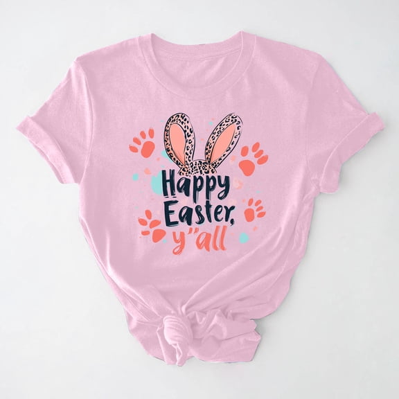 Ichuanyi Easter Shirts for Women Funny Bunny Face Graphic Print Rabbit T Shirt Summer Casual Short Sleeve Festival Holiday Tee Tops