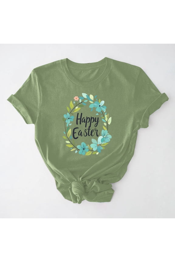 Ichuanyi Easter Shirts for Women Funny Bunny Face Graphic Print Rabbit T Shirt Summer Casual Short Sleeve Festival Holiday Tee Tops