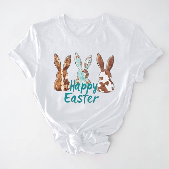 Ichuanyi Easter Shirts for Women Funny Bunny Face Graphic Print Rabbit T Shirt Summer Casual Short Sleeve Festival Holiday Tee Tops