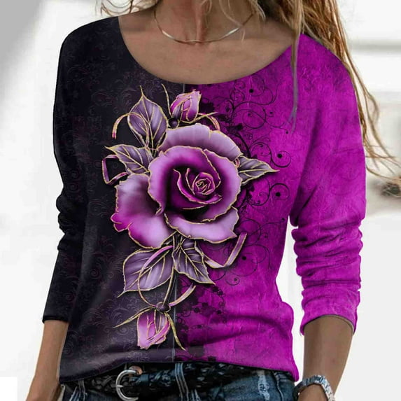 Ichuanyi Fall Tops for Women 2022 Fashion Women Casual Printing Round Neck Long Sleeve Loose T-Shirt Autumn Blouse Pullover Tops