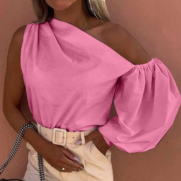 Ichuanyi Fall Tops for Women 2022 Fashion Women Solid One Shoulder Long SleeveCasual Shirts Blouses Tops