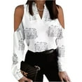 thumbnail image 1 of Ichuanyi Fall Tops for Women 2022 Women's V Neck Pullover Off The Shoulder Printing Long Sleeve Tops, 1 of 9