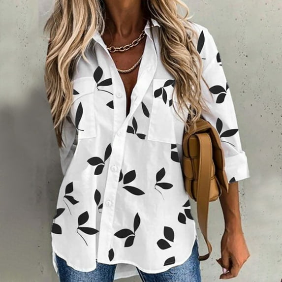 Ichuanyi Fall Tops for Women 2022 Fashion Women Casual Spring Summer Casual Lapel Long Sleeve Printed Single Breasted Shirt Top