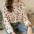thumbnail image 1 of Ichuanyi Fall Tops for Women 2022 Lady Fashion Women Top Retro Printing Long Sleeve Lapel Casual Shirt Blouse, 1 of 6