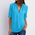 thumbnail image 1 of Ichuanyi Fall Tops for Women 2022 Women's Summer Long Sleeve Shirts Zip Casual Tunic V-Neck Rollable Blouse Tops, 1 of 7