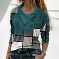 thumbnail image 1 of Ichuanyi Fall Tops for Women Women Casual Cross Skew Collar Buttons Geometry Printed Long Sleeve Blouse T-shirt Tops, 1 of 8