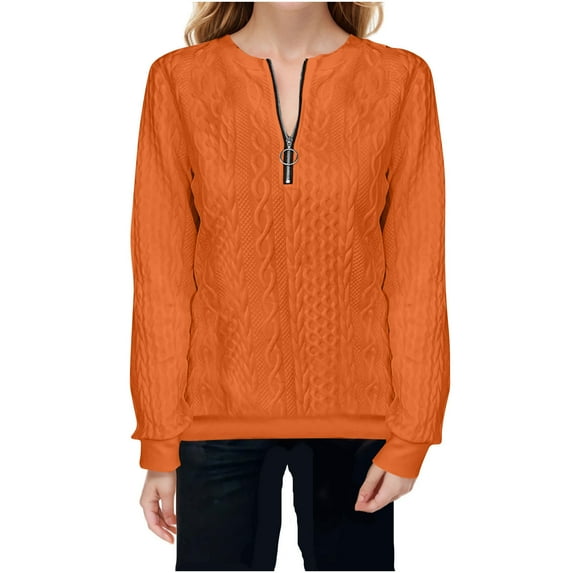 Ichuanyi Fall Tops for Women Women's Casual Long Sleeve Shirts Zip Fashion Tunic V-Neck Rollable Blouse Tops