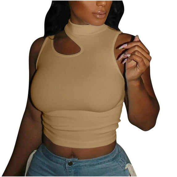 Ichuanyi Fashion Woman Turtlneck Sleeveless Blouse T-Shirt Summer Solid Cold Shoulder Tops