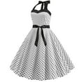 thumbnail image 1 of Ichuanyi Fashion Womens A Line Flare Vintage Dress Halter BowKnot Prom Swing Short Sleeve Polka Dot Printing Party Dress, 1 of 9
