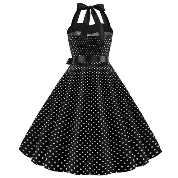 Ichuanyi Fashion Womens A Line Flare Vintage Dress Halter BowKnot Prom Swing Short Sleeve Polka Dot Printing Party Dress