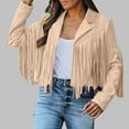 thumbnail image 1 of Ichuanyi Fringe Coat For Women Faux Suede Leather Cowboy Style Coat Long Sleeve Tassels Cardigan Coat, 1 of 6