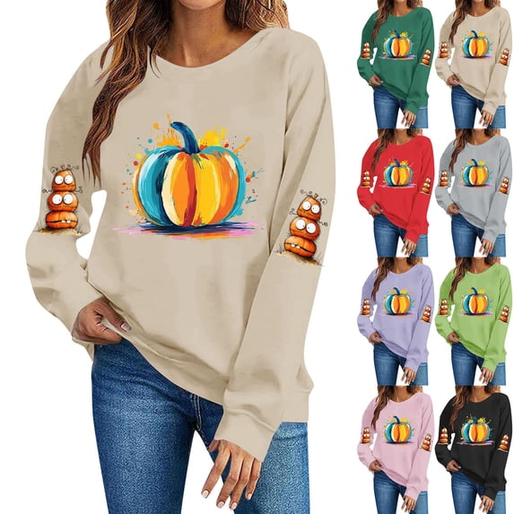 Ichuanyi Halloween Spooky Season Sweatshirt Women Ghost Sweatshirts Oversized Fall Halloween Print Pullover Top