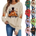 thumbnail image 1 of Ichuanyi Halloween Sweatshirts Women Colorful Pumpkin Ghost Graphic Pullover Shirt Halloween Witch Pumpkin Bat Crewneck Sweater, 1 of 6