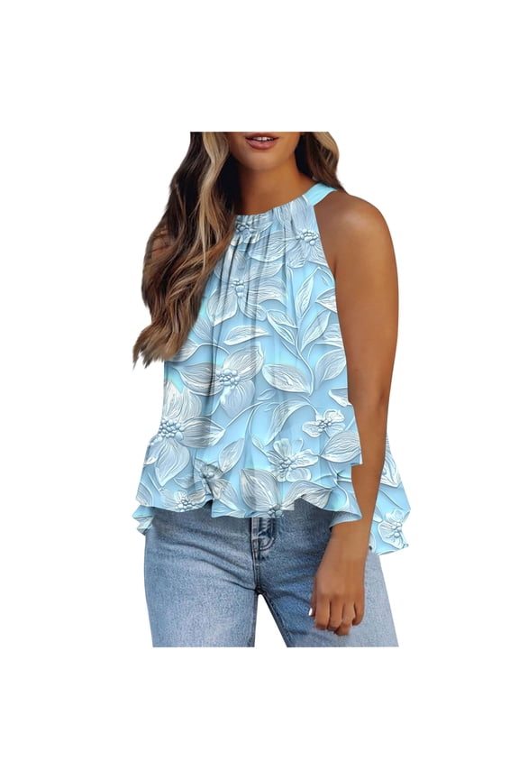 Ichuanyi Womens Shirts , Fashion Women Printed Halter O-Neck Tank Sleeveless Casual Tee Tops Blouse