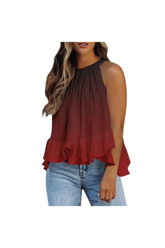 Ichuanyi Womens Shirts , Fashion Women Printed Halter O-Neck Tank Sleeveless Casual Tee Tops Blouse