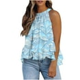 thumbnail image 1 of Ichuanyi Halter Flowy Tops for Women Summer Striped Sleeveless Shirts Blouse Casual Tank Tops Ruffle Hem Tops for Juniors, 1 of 6