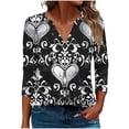 thumbnail image 1 of Ichuanyi Ladies Fashion Floral Printed V Neck T-Shirt, Women's Loose Fit Three Quarter Sleeve Top, Casual Breathable Shirt, Soft Everyday Comfort Blouse, 1 of 6