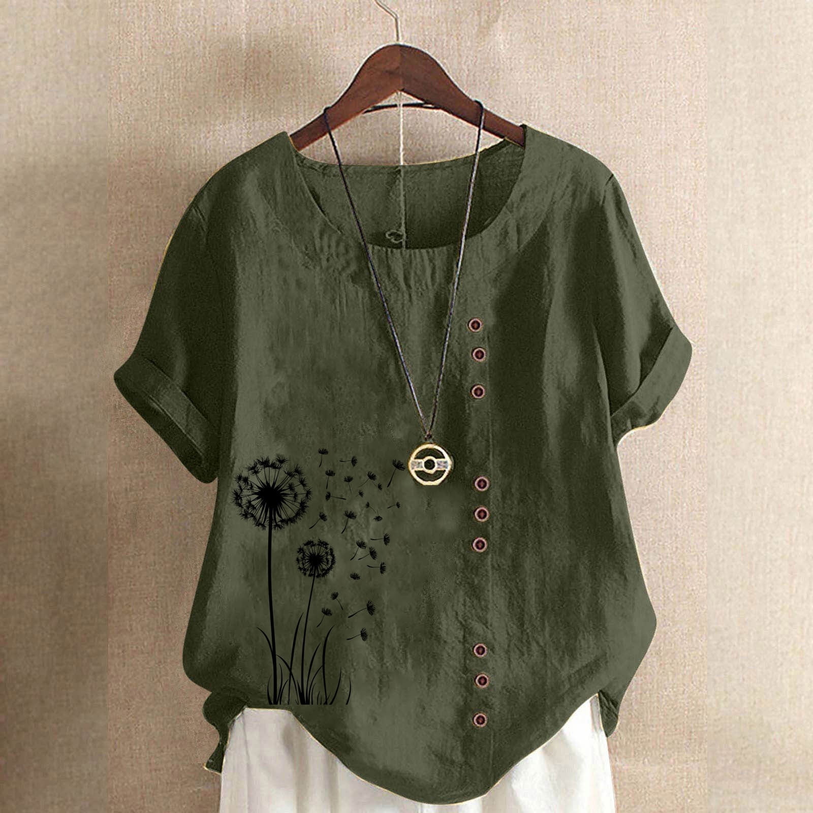 Ichuanyi Linen Shirts for Women Cotton Linen Shirts Short Sleeve ...