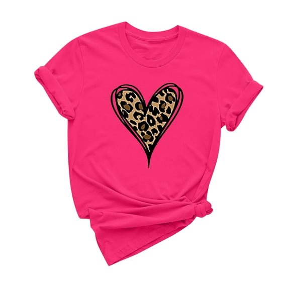 Ichuanyi New Fashion Women's Top Valentine's Day Short Sleeve Casual Love Heart Printed Loose T-shirt