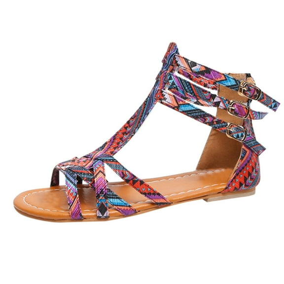 Ichuanyi Sandals for Women Women's National Wind Sandals Bohemian Style Sandals Large Size Contrast Sandals