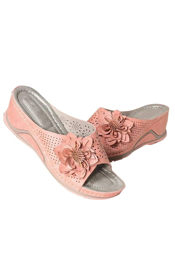 Ichuanyi Slippers for Women Women Comfy Casual Shoe Open Toe Flat Hollow Flower Wedge Heel Slippers Sandals