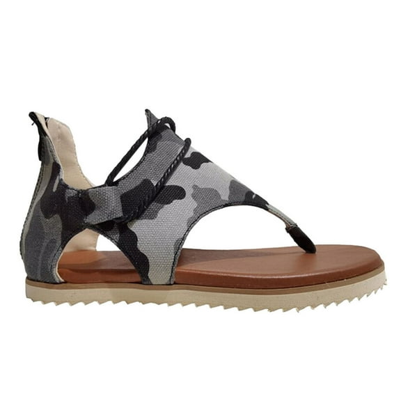Ichuanyi Slippers for Women Women Summer Clip-Toe Shoes Camouflage Zipper Comfy Flats Casual Beach Sandals