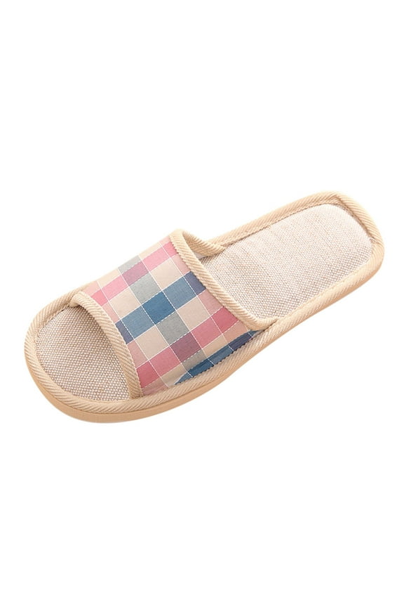 Ichuanyi Slippers for Women Women's Fashion Casual Couples Gingham Home Slippers Indoor Floor Flat Shoes
