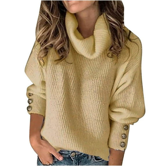 Ichuanyi Solid High Neck Sweaters for Women's Casual Long Sleeve Knit Pullover Jumper Tops Basic Turtleneck Sweater