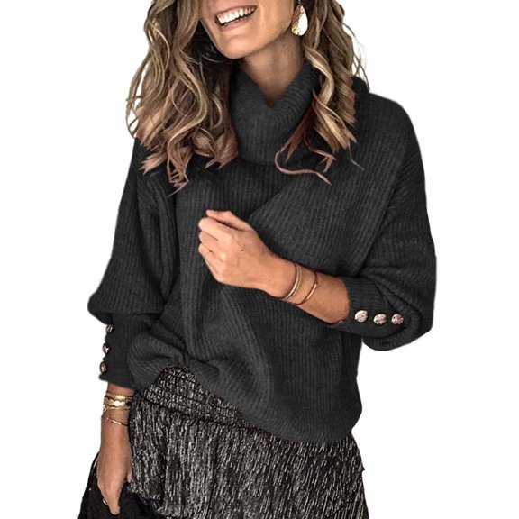 Ichuanyi Solid High Neck Sweaters for Women's Casual Long Sleeve Knit Pullover Jumper Tops Basic Turtleneck Sweater
