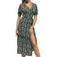 thumbnail image 1 of Ichuanyi Summer Dresses Women's Fashion Causual V-Neck Chiffon Floral Boho Beach Short Sleeve Dress, 1 of 5