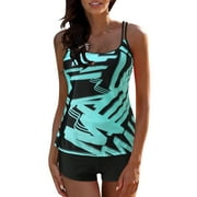 Ichuanyi Swimsuits for Women Clearance Women Conservative Print Strappy Back Tankini Set Two Piece Swimsuits Swimdress