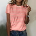 thumbnail image 1 of Ichuanyi T Shirts for Women Striped Crewneck Casual Basic Summer Tops Short Sleeve Color Block Loose Tee Shirts, 1 of 4