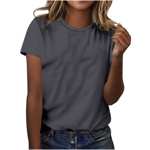 Ichuanyi Trendy Basic T Shirt for Women Summer Solid Tee Tops Casual Round Neck Short Sleeve Tops