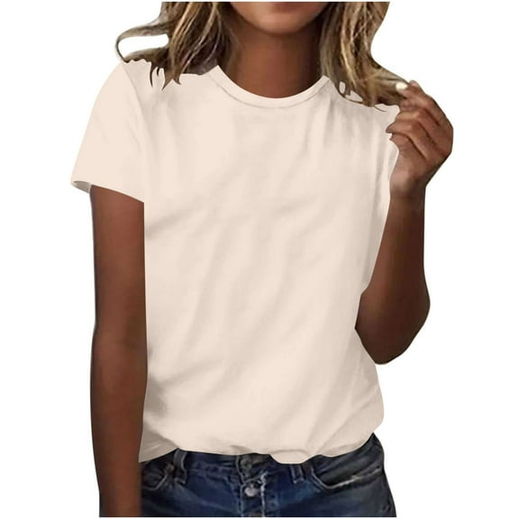 Ichuanyi Trendy Basic T Shirt for Women Summer Solid Tee Tops Casual Round Neck Short Sleeve Tops