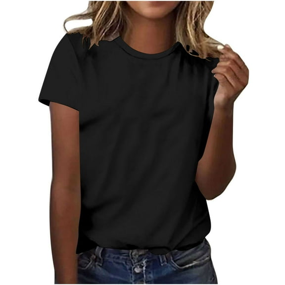 Ichuanyi Trendy Basic T Shirt for Women Summer Solid Tee Tops Casual Round Neck Short Sleeve Tops