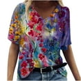 thumbnail image 1 of Ichuanyi Trendy Floral T-Shirt Women's Summer Short Sleeve Tunic Tops V Neck Graphic Tees Shirt Casual Comfy Blouses Tops, 1 of 4