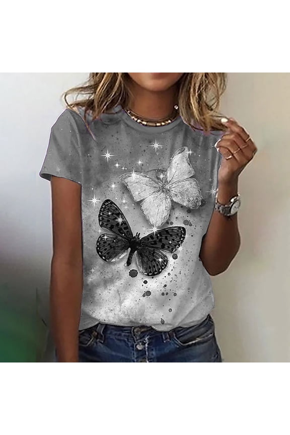 Ichuanyi Trendy Printed T Shirt for Women Summer Graphic Tee Tops Casual Round Neck Short Sleeve Tops