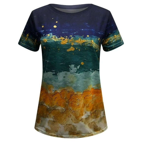 Ichuanyi Trendy Striped T Shirt for Women Summer Graphic Tee Tops Casual Round Neck Short Sleeve Tops