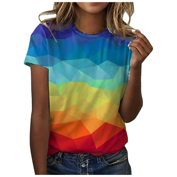 Ichuanyi Trendy Striped T Shirt for Women Summer Graphic Tee Tops Casual Round Neck Short Sleeve Tops