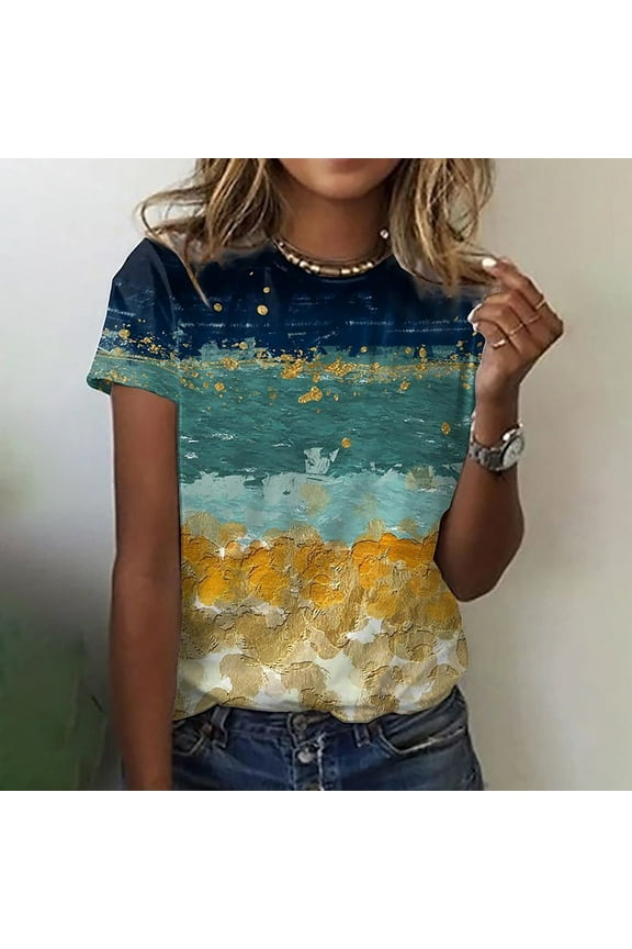 Ichuanyi Trendy Striped T Shirt for Women Summer Graphic Tee Tops Casual Round Neck Short Sleeve Tops