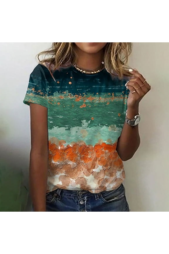 Ichuanyi Trendy Striped T Shirt for Women Summer Graphic Tee Tops Casual Round Neck Short Sleeve Tops