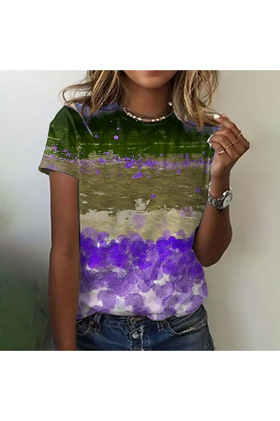 Ichuanyi Trendy Striped T Shirt for Women Summer Graphic Tee Tops Casual Round Neck Short Sleeve Tops