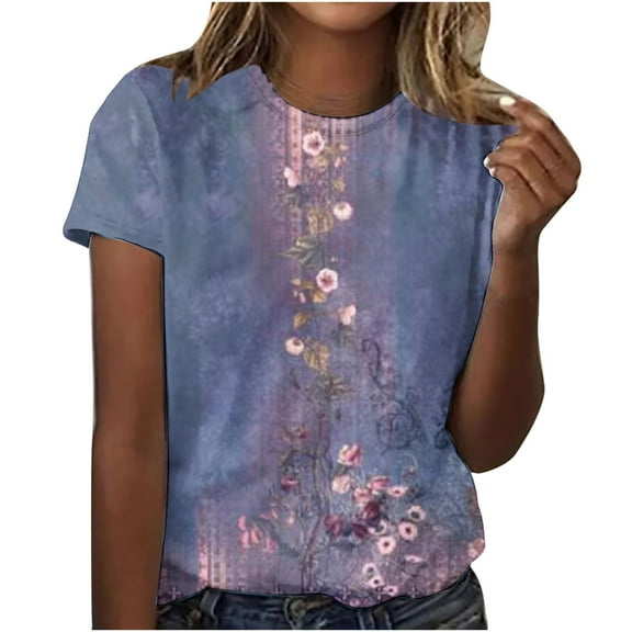 Ichuanyi Trendy Striped T Shirt for Women Summer Graphic Tee Tops Casual Round Neck Short Sleeve Tops