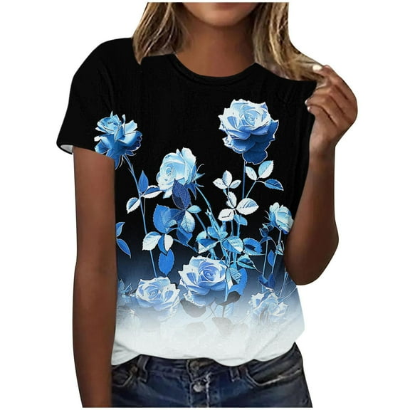 Ichuanyi Trendy Striped T Shirt for Women Summer Graphic Tee Tops Casual Round Neck Short Sleeve Tops