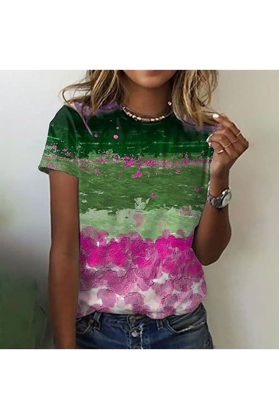 Ichuanyi Trendy Striped T Shirt for Women Summer Graphic Tee Tops Casual Round Neck Short Sleeve Tops