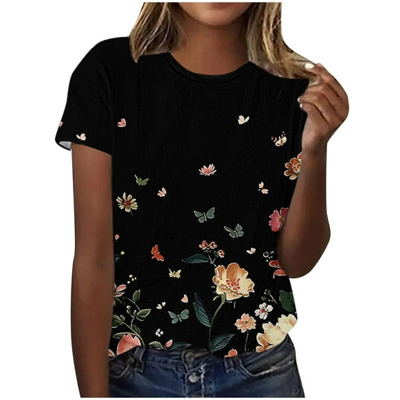 Ichuanyi Trendy Striped T Shirt for Women Summer Graphic Tee Tops Casual Round Neck Short Sleeve Tops