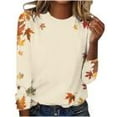 thumbnail image 1 of Ichuanyi Trendy T Shirt for Women Fall and Winter Leaf Print Graphic Tee Tops Casual Round Neck Long Sleeve Tops, 1 of 4