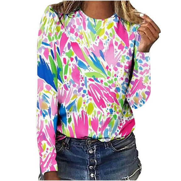 Ichuanyi Trendy T Shirt for Women Fall and Winter Plants Print Graphic Tee Tops Casual Round Neck Long Sleeve Tops