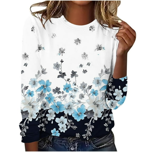 Ichuanyi Trendy T Shirt for Women Fall and Winter Plants Print Graphic Tee Tops Casual Round Neck Long Sleeve Tops