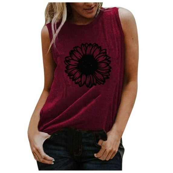 Ichuanyi Trendy T-Shirt for Women Summer Letter Print Tank Blouse Casual O-Neck Sleeveless Top